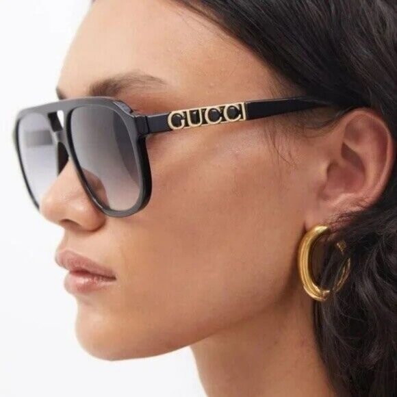 Gucci Women's Sunglasses Unisex GG1188S 002 Pilot Aviator Black Grey 58-17-140 - Picture 1 of 16